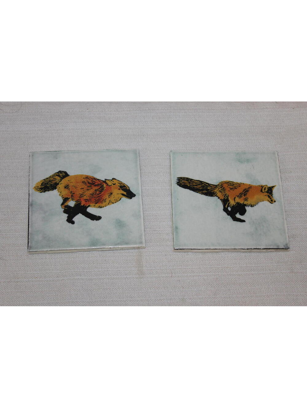 Vintage Fox Ceramic Tile Coasters Set of 2 Wildlife Rustic Cabin Decor